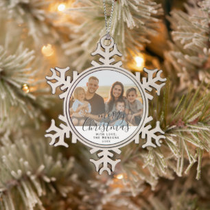 Frohe Weihnachts-Script Familie Foto-Keramik Schneeflocken Zinn-Ornament