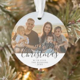Frohe Weihnachts-Script-Familie Foto Ornament