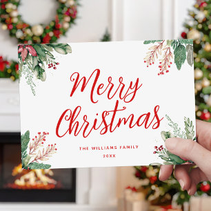 Frohe Weihnachts-Script Floral Feiertagskarte