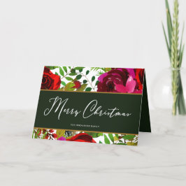 Frohe Weihnachts-Script floral Green und White Feiertagskarte