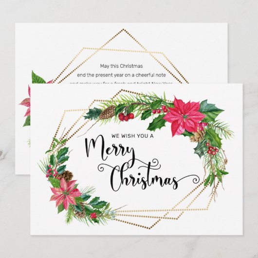 Frohe Weihnachts-Script floral mit Gold beaded Rah (Vorne/Hinten)