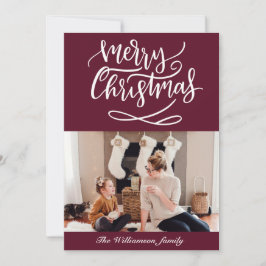 Frohe Weihnachts-Script-Foto Burgundy Feiertagskarte