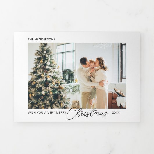 Frohe Weihnachts-Script-Foto Dreifach Gefaltete Urlaubskarte (Cover)