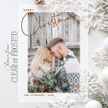 Frohe Weihnachts-Script-Foto Erste Weihnachten Acryleinladungen<br><div class="desc">Feiern Sie Ihr erstes Weihnachtsfest zusammen mit dieser Herz-Erwärmung-Fotokarte aus Acryl, um die intime Freude der Saison zu erfassen. Das elegante "Fröhliche Weihnachten"-Skript übertreibt ein schönes, persönliches Bild von Ihnen und Ihren Lieben, eingebettet in die Wärme der Ferien. Ob im Winter gebündelt oder in aller Stille, Ihre Liebe strahlt durch...</div>