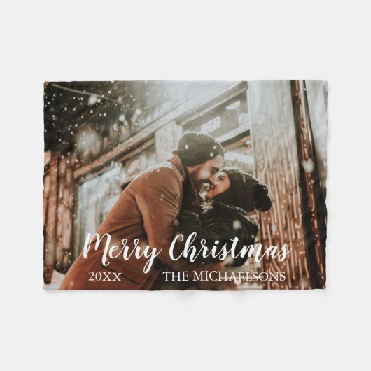 Frohe Weihnachts-Script-Foto Fleecedecke (Vorderseite (Horizontal))