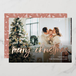 Frohe Weihnachts Script Foto Foil Holiday Card Folien Feiertagskarte