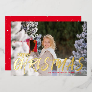 Frohe Weihnachts-Script-Foto Gold Folien Feiertagskarte