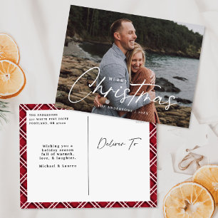 Frohe Weihnachts-Script-Foto Holiday Postcard Feiertagspostkarte
