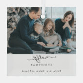 Frohe Weihnachts-Script-Foto Moderner Chic Minimal Ornament Aus Glas (Rückseite)