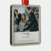 Frohe Weihnachts-Script-Foto Moderner Chic Minimal Ornament Aus Metall (Rechts)