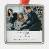 Frohe Weihnachts-Script-Foto Moderner Chic Minimal Ornament Aus Metall (Vorne)