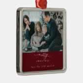 Frohe Weihnachts-Script-Foto Modernes Chic Red Whi Ornament Aus Metall (Rechts)