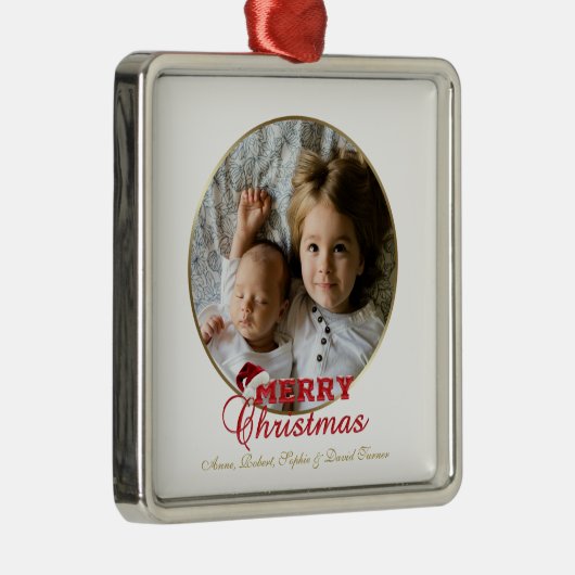Frohe Weihnachts-Script-Foto Monogram Ornament Aus Metall (Rechts)