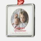Frohe Weihnachts-Script-Foto Monogram Ornament Aus Metall (Links)