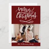 Frohe Weihnachts-Script-Foto Red Feiertagskarte (Vorne/Hinten)