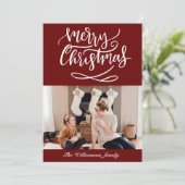 Frohe Weihnachts-Script-Foto Red Feiertagskarte (Stehend Vorderseite)