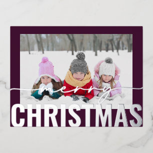 Frohe Weihnachts-Script-Foto Simple Modern Folien Feiertagspostkarte
