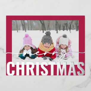 Frohe Weihnachts-Script-Foto Simple Modern Folien Feiertagspostkarte