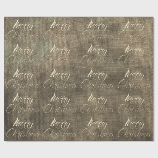 Frohe Weihnachts-Script Gold Burlap Linen Hütte Geschenkpapier (Flach)