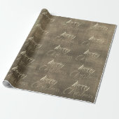 Frohe Weihnachts-Script Gold Burlap Linen Hütte Geschenkpapier (Ungerollt)