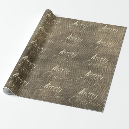 Frohe Weihnachts-Script Gold Burlap Linen Hütte Geschenkpapier (Ungerollt)