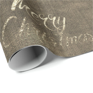 Frohe Weihnachts-Script Gold Burlap Linen Hütte Geschenkpapier