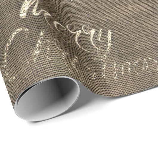 Frohe Weihnachts-Script Gold Burlap Linen Hütte Geschenkpapier (Rolleneckpunkt)