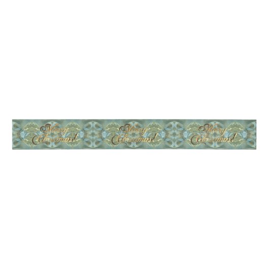 Frohe Weihnachts-Script Gold Turquoise Green Ripsband (Vorderseite)