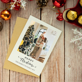 Frohe Weihnachts Script Green Kariert Tartan Foto Feiertagskarte