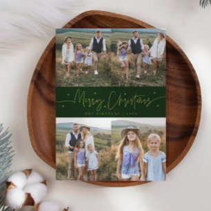 Frohe Weihnachts Script Green Multi Foto Feiertagskarte