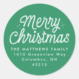 Frohe Weihnachts-Script grün Rücksendeadresse Etik Runder Aufkleber