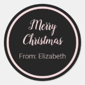 Frohe Weihnachts-Script hellrosa und schwarzer Nam Runder Aufkleber (Vorderseite)