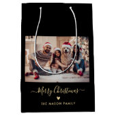 Frohe Weihnachts-Script Herz Schwarz und Gold Foto Mittlere Geschenktüte (Vorderseite)