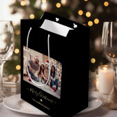 Frohe Weihnachts-Script Herz Schwarz und Gold Foto Mittlere Geschenktüte