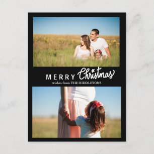 Frohe Weihnachts Script Holiday Black Two Foto Feiertagspostkarte