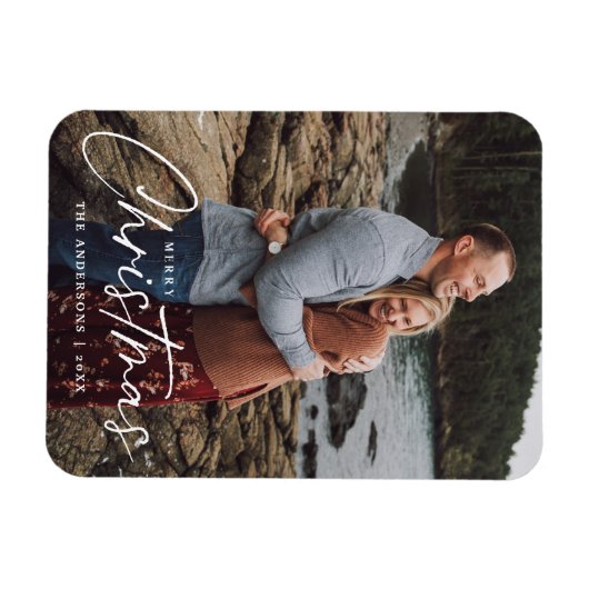 Frohe Weihnachts-Script-Holiday-Foto Magnet (Horizontal)