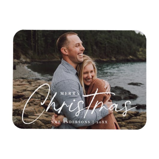 Frohe Weihnachts-Script-Holiday-Foto Magnet (Horizontal)