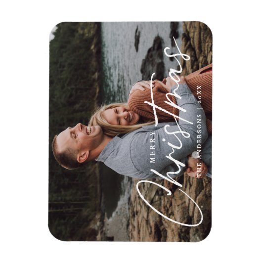 Frohe Weihnachts-Script-Holiday-Foto Magnet (Vertikal)