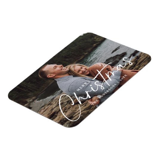 Frohe Weihnachts-Script-Holiday-Foto Magnet (Linke Seite)