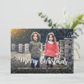Frohe Weihnachts-Script Holiday Snowfall Feiertagskarte (Stehend Vorderseite)