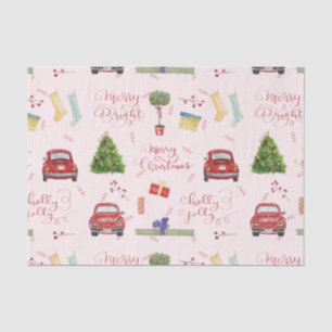 Frohe Weihnachts Script Holiday Tree Car Muster Wr Seidenpapier