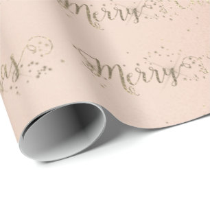 Frohe Weihnachts-Script-Imitate Gold Pastel Pink R Geschenkpapier