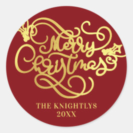 Frohe Weihnachts-Script-Imitate Gold Your Color Runder Aufkleber