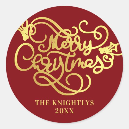 Frohe Weihnachts-Script-Imitate Gold Your Color Runder Aufkleber (Vorderseite)