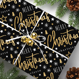 Frohe Weihnachts-Script-Individuelle Name Black Im Geschenkpapier