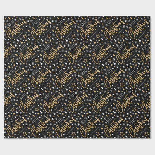 Frohe Weihnachts-Script-Individuelle Name Black Im Geschenkpapier (Flach)