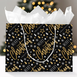 Frohe Weihnachts-Script-Individuelle Name Black Im Große Geschenktüte