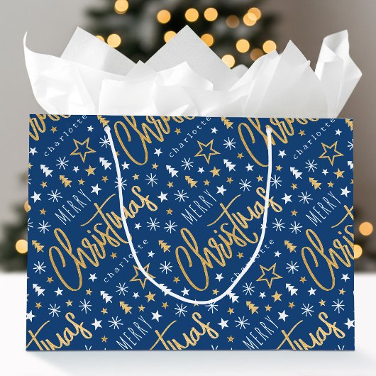 Frohe Weihnachts Script Individuelle Name Blue Imi Große Geschenktüte