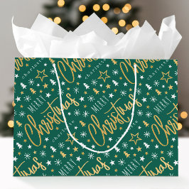 Frohe Weihnachts-Script-Individuelle Name Green Im Große Geschenktüte