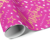 Frohe Weihnachts-Script-Individuelle Name Pink Imi Geschenkpapier (Rolleneckpunkt)